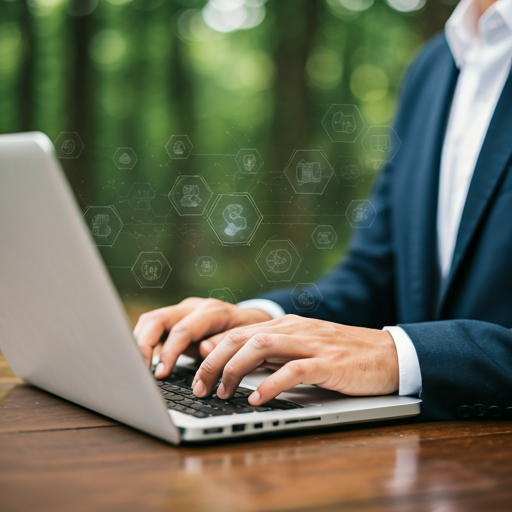 Person using a laptop outdoors