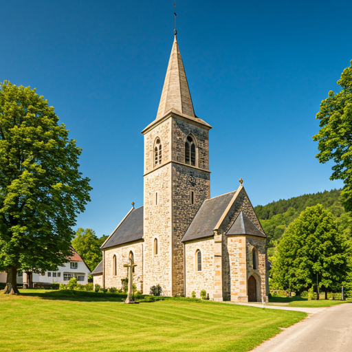 Historic stone church in a village