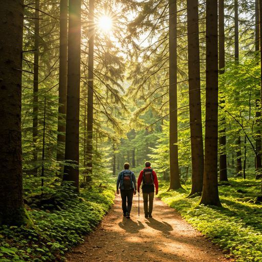 Hikers on a scenic forest path